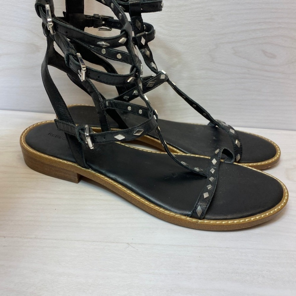 Rebecca Minkoff Womens 10 Gladiator Sandals Studded Black Leather Flat Strappy